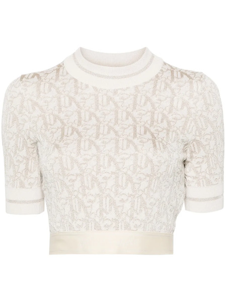  Palm Angels Monogram-jacquard Knitted Crop Top - Neutrals 