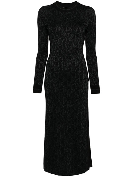  Palm Angels Monogram-jacquard Open-back Midi Dress - Black 