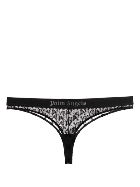  Palm Angels Monogram-motif Lace Thong - Black 