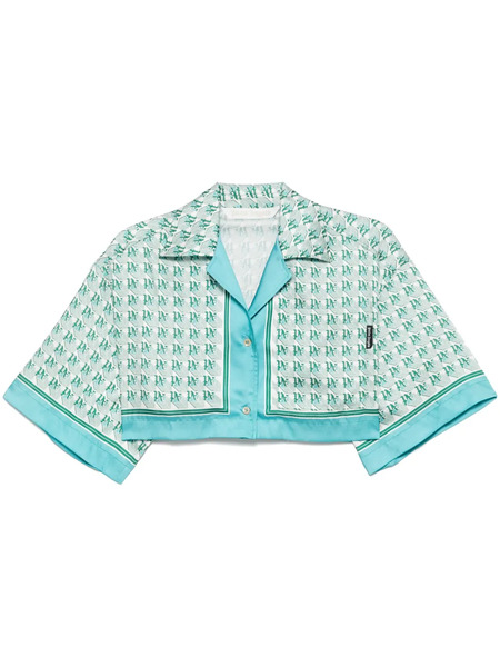  Palm Angels Monogram-print Cropped Shirt - Green 