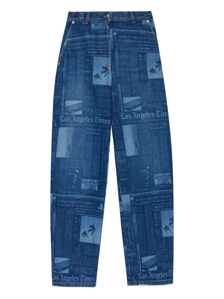  Palm Angels Newspaper-print Cotton Jeans - Blue 