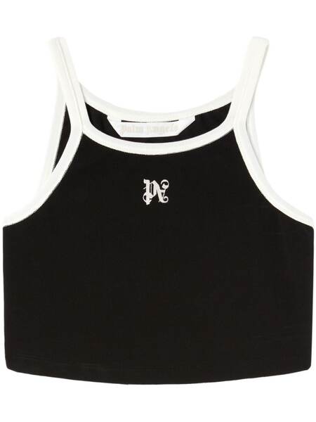  Palm Angels Pa Monogram Cropped Tank Top - Black 