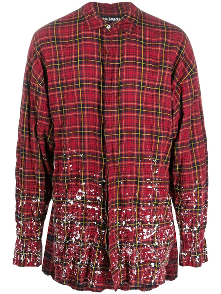  Palm Angels Paint Splatter-print Check Shirt - Red 