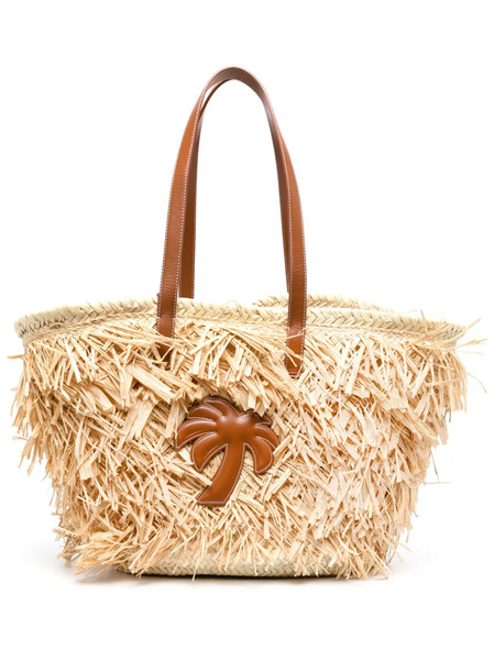  Palm Angels Palm-appliqué Raffia Tote Bag - Neutrals 