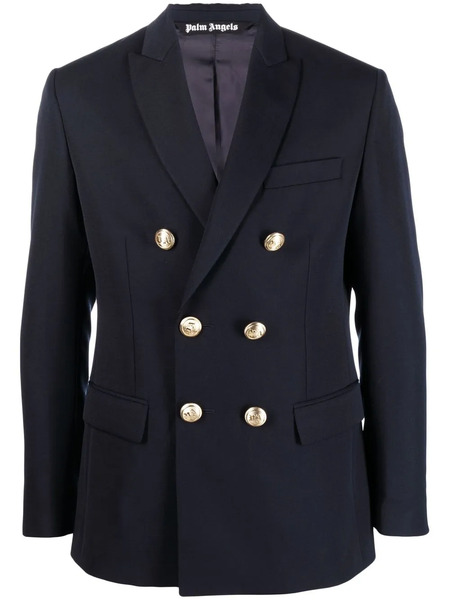  Palm Angels Palm-embroidered Double-breasted Blazer - Blue 