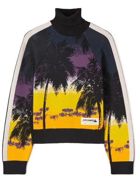  Palm Angels Palm Sunset-print Roll-neck Jumper - Black 