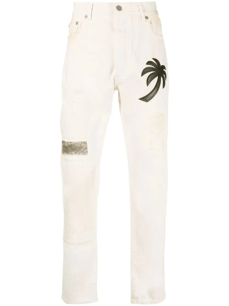  Palm Angels Palm Tree-patch Straight-leg Jeans - Neutrals 