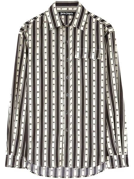  Palm Angels Palm Tree Striped Shirt - Black 