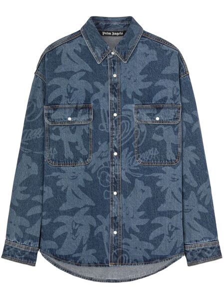  Palm Angels Palmity Laser-print Denim Shirt - Blue 