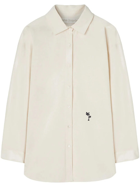  Palm Angels Palms-embroidered Poplin Shirt - Neutrals 
