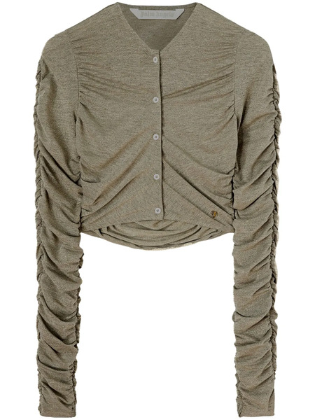  Palm Angels Ruched Lurex Cropped Cardigan - Green 