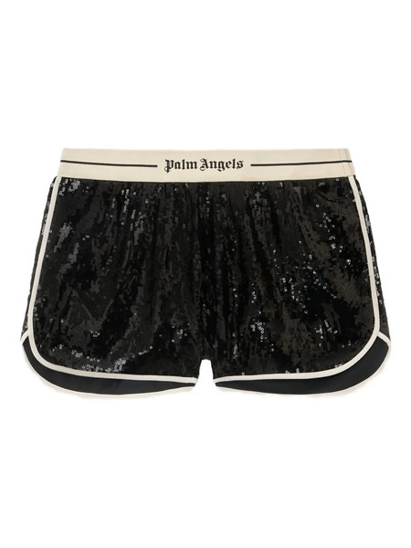 Palm Angels Sequinned Logo-waistband Shorts - Black 