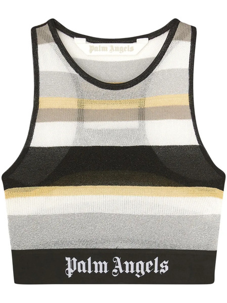  Palm Angels Striped Lurex-detailing Crop Top - White 