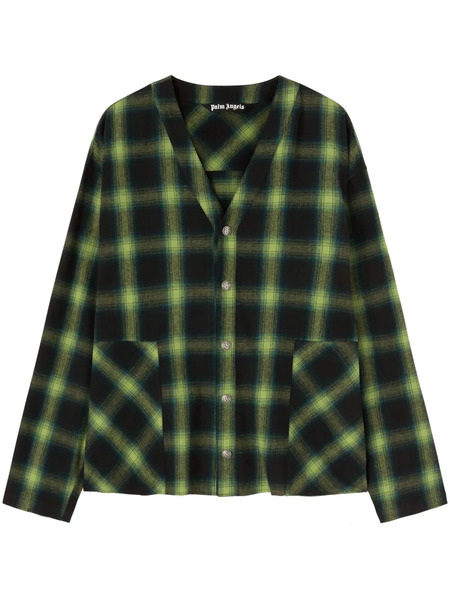  Palm Angels V-neck Check-pattern Cotton Shirt - Green 