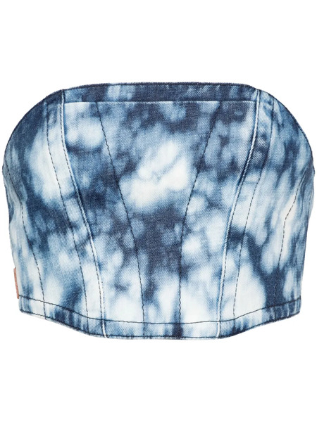  Palm Angels Washed-denim Cropped Corset - Blue 