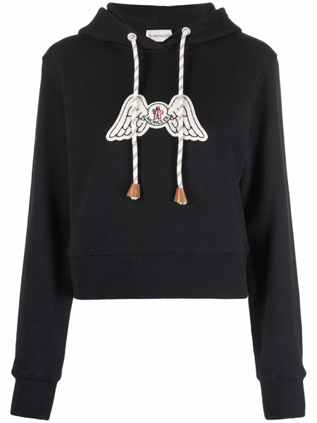  Palm Angels X Moncler Wings-logo Patch Hoodie - Black 