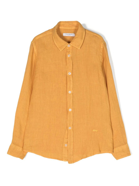  Paolo Pecora Kids Classic-collar Linen Shirt - Yellow 