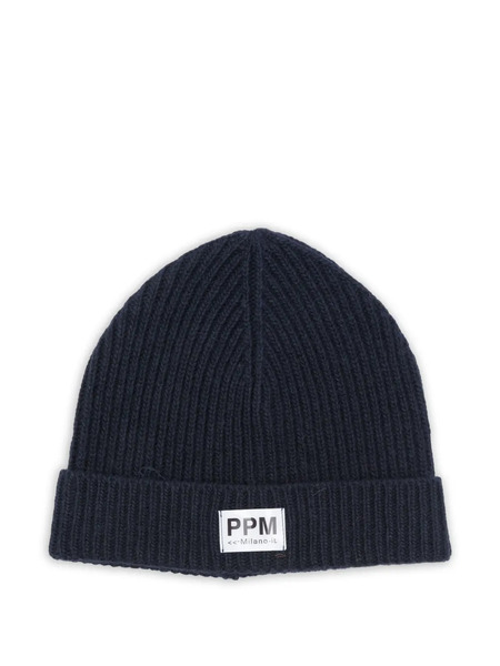  Paolo Pecora Kids Ribbed Logo-patch Beanie - Blue 