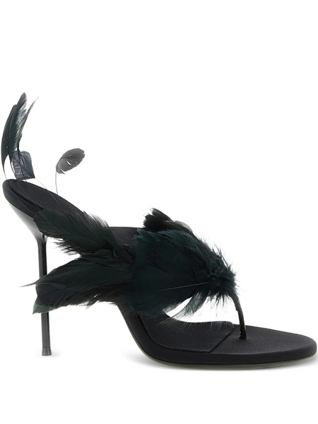  Paris Texas Lidia Feather Thong Silk Mules - Black 