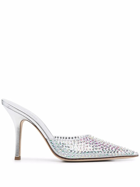  Paris Texas 95mm Hollywood Crystal-embellished Mules - Silver 
