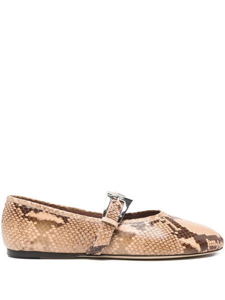  Paris Texas Sveva Snakeskin Buckle Ballet Flats - Neutrals 