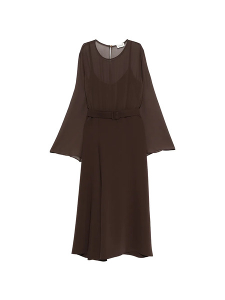  P.a.r.o.s.h. Bell-sleeve Belted Midi Dress - Brown 