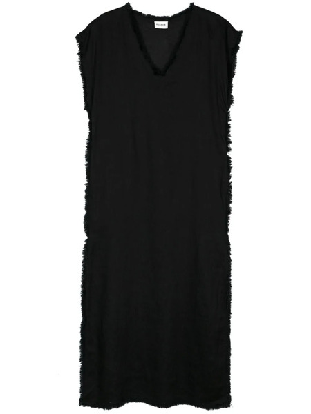  P.a.r.o.s.h. Frayed Linen Midi Dress - Black 