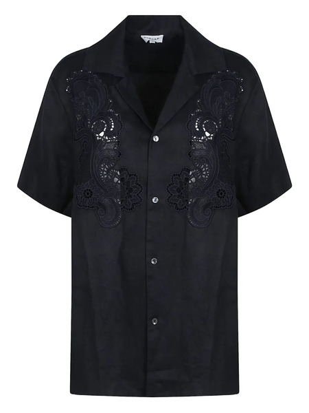 P.a.r.o.s.h. Lace-panel Linen Shirt - Black 