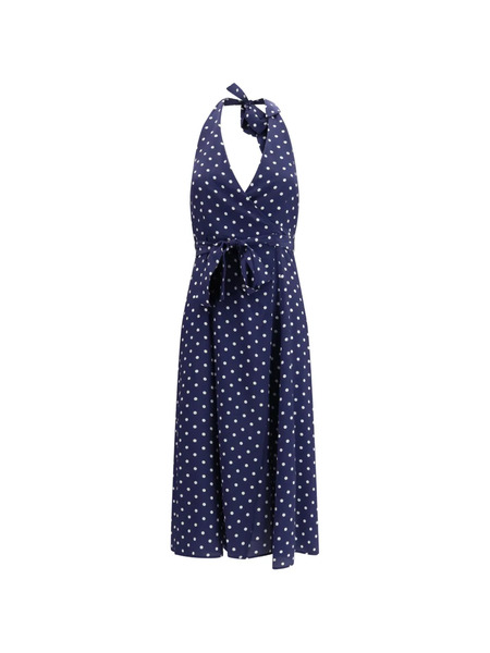  P.a.r.o.s.h. Polka Dot Halterneck Midi Dress - Blue 