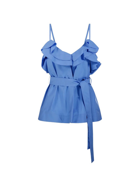  P.a.r.o.s.h. Ruffled Belted Top - Blue 