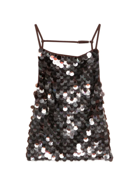  P.a.r.o.s.h. Sequin Straps Top - Brown 