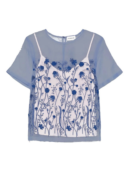  P.a.r.o.s.h. Sorgente Floral-embroidered Blouse - Blue 