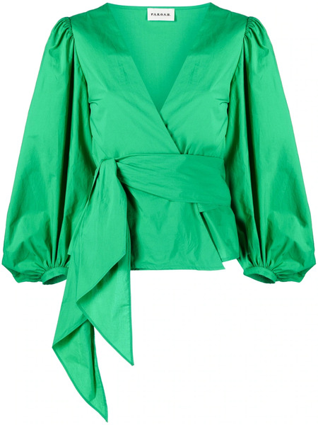  P.a.r.o.s.h. Wraparound-style V-neck Blouse - Green 