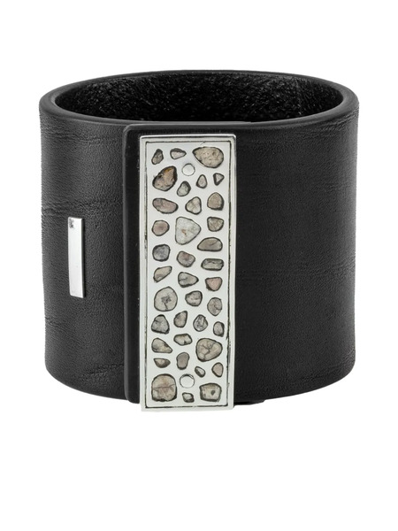  Parts Of Four Sterling Silver And Diamond Strap Bracelet - Black 