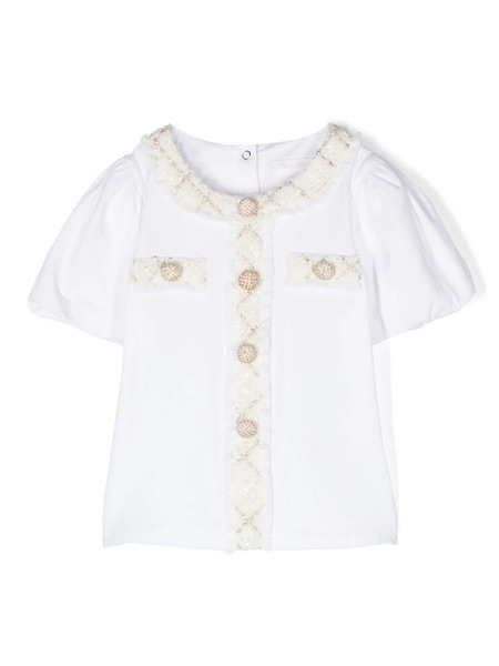  Patachou Bouclé-trim T-shirt - White 