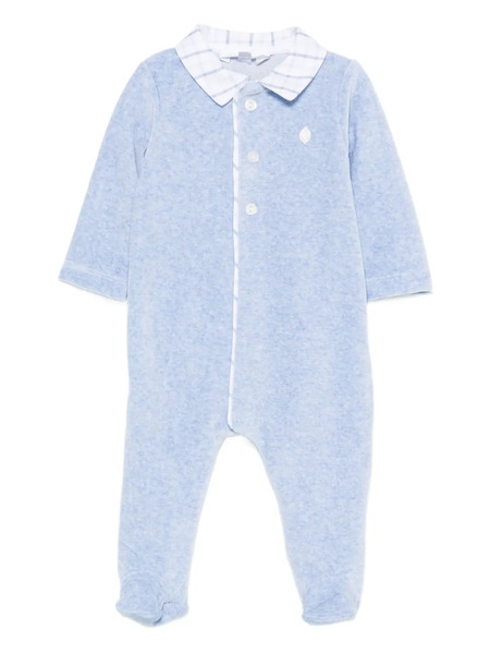  Patachou Checked-collar Velvet Pajama - Blue 