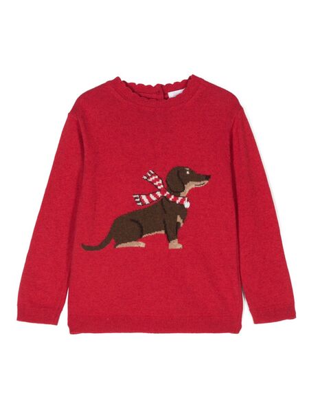  Patachou Dog-intarsia Sweater - Red 