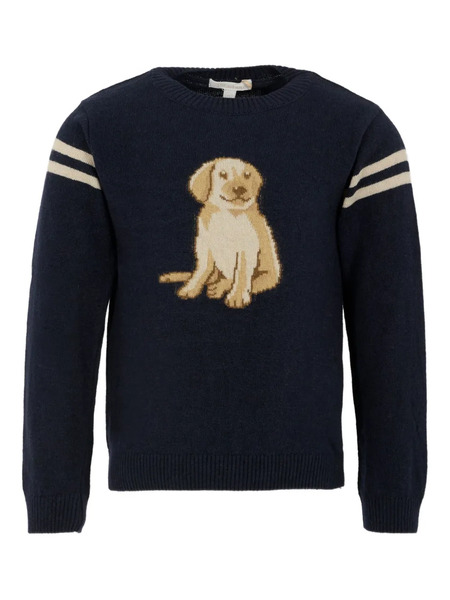  Patachou Dog-motif Striped Sweater - Blue 