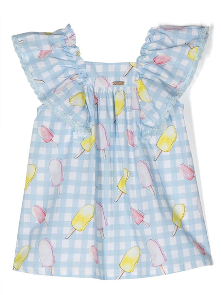  Patachou Graphic-print Square Neck Dress - Blue 