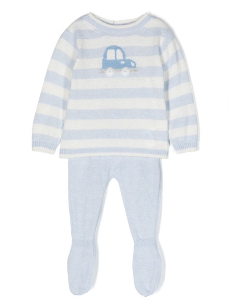  Patachou Intarsia-knit Striped Trouser Set - Blue 