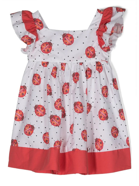  Patachou Lady Bug-print Flared Sundress - White 