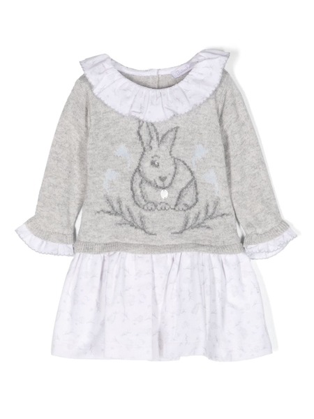  Patachou Patterned Intarsia-knit Layered Dress - Grey 