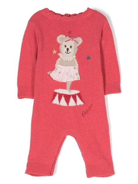  Patachou Patterned Intarsia-knit Logo-embroidered Romper - Pink 