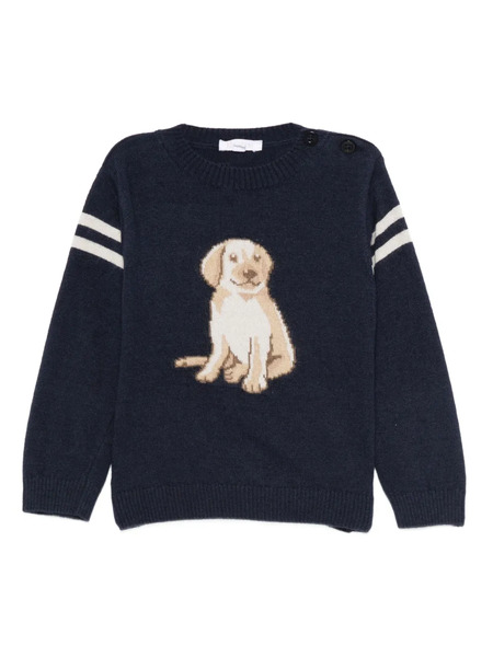  Patachou Puppy-embroidered Striped Sweater - Blue 