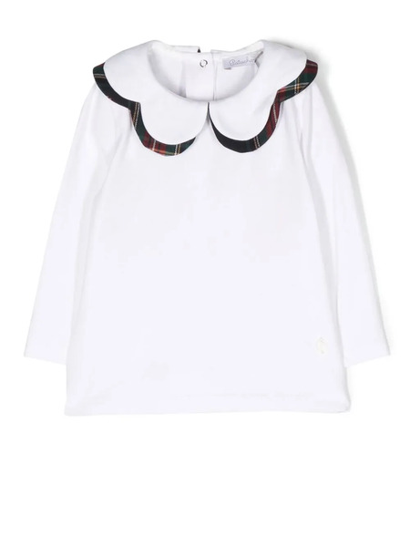  Patachou Tartan-trim Bib-collar Blouse - White 