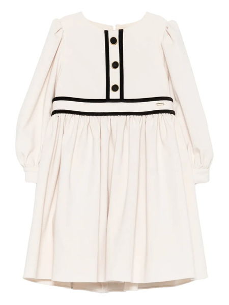  Patachou Velvet-trimmed Puff-sleeve Dress - Neutrals 