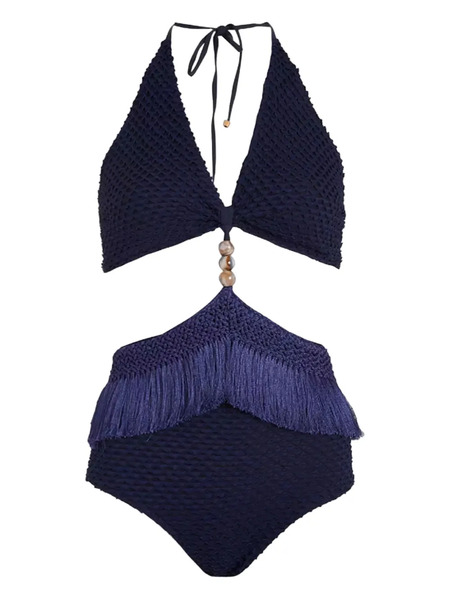  Patbo Fringed Beaded Swimsuit - Blue 