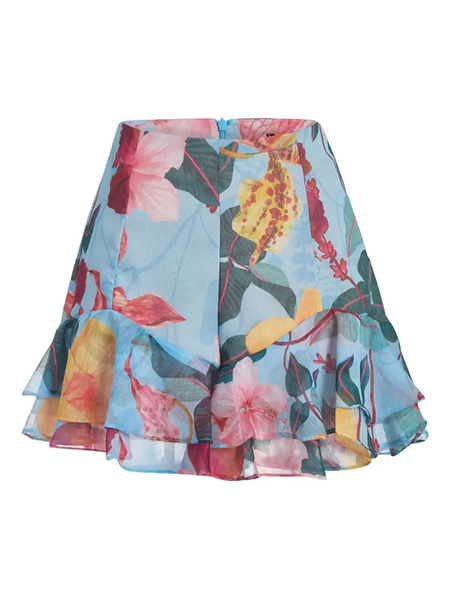  Patbo Ruffled Floral Shorts - Blue 
