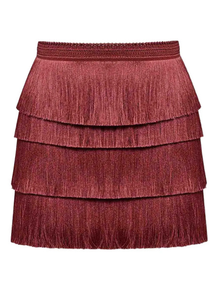  Patbo X Camila Coelho Amber Fringed Mini Skirt - Brown 