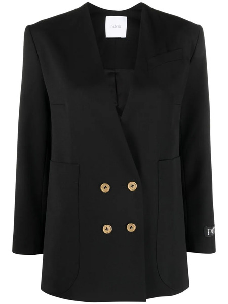  Patou Collarless Double-breasted Blazer - Black 